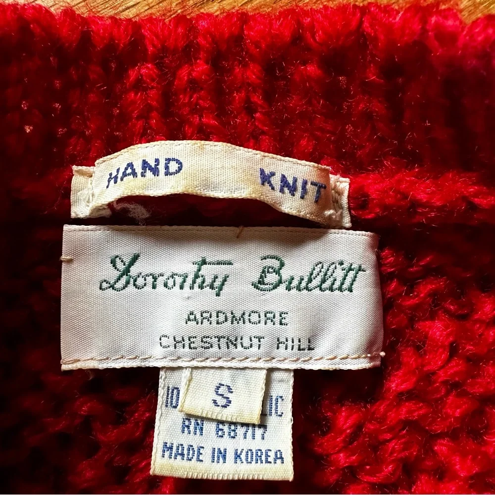Vintage Hand Knit Christmas Trees Novelty Acrylic Sweater Womens Small Red White - Picture 3 of 4